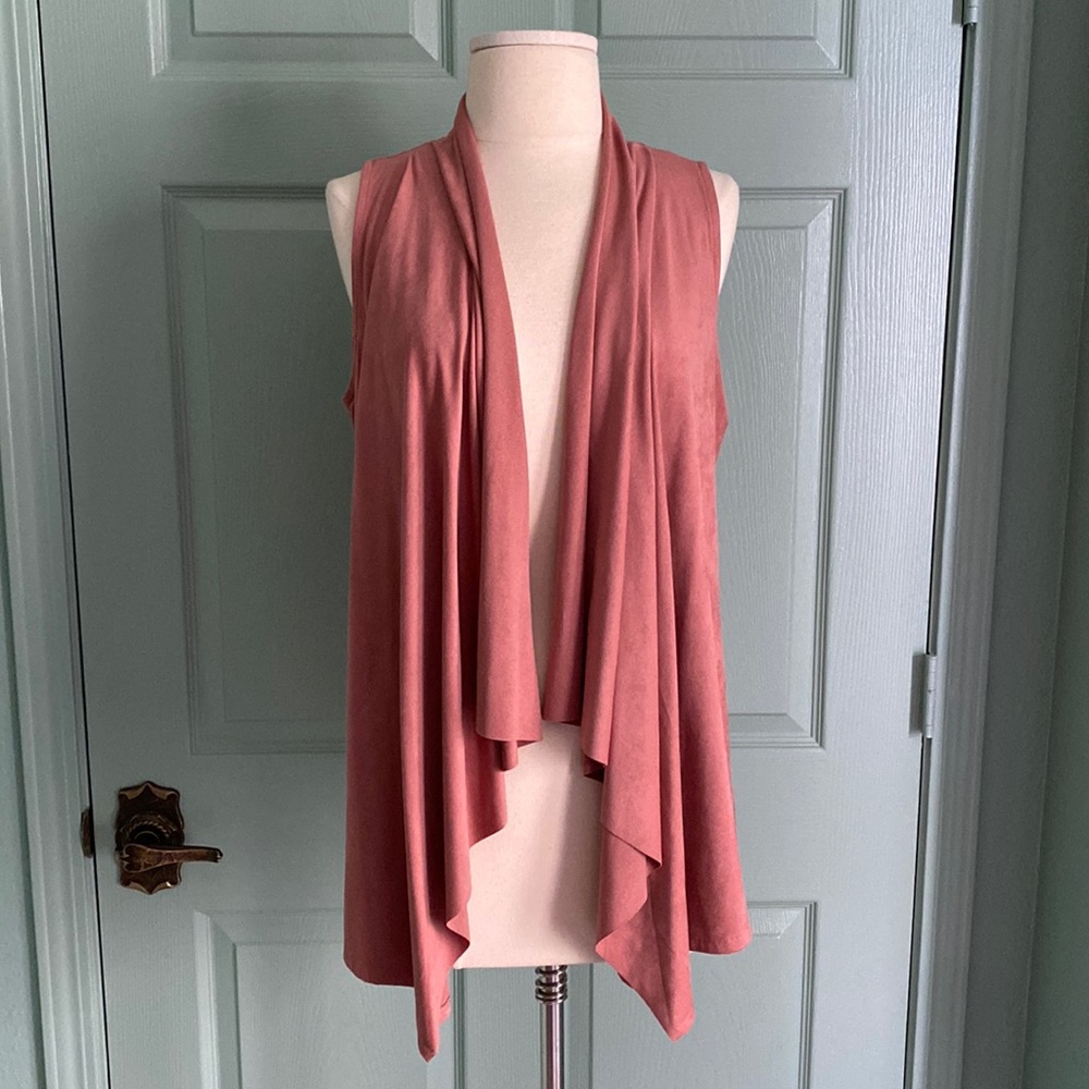 🌿PINK ROSE deep dusty pink faux suede drape vest OSFM perfect condition